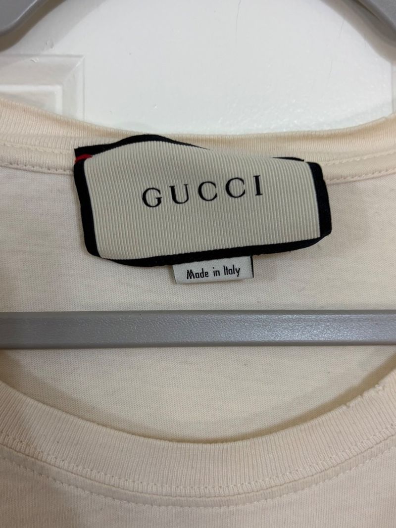 Gucci Mens Cream Cotton Stencil Logo Shoulder T-Shirt Made in Italy Size M — photo 1